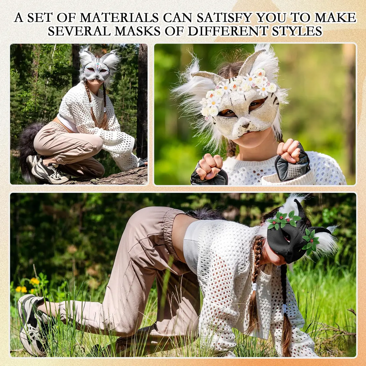 Seenelling 31 Pcs DIY Therian Mask Kit, Blank Cat Mask, White | Costume Mask for Adults - view 5