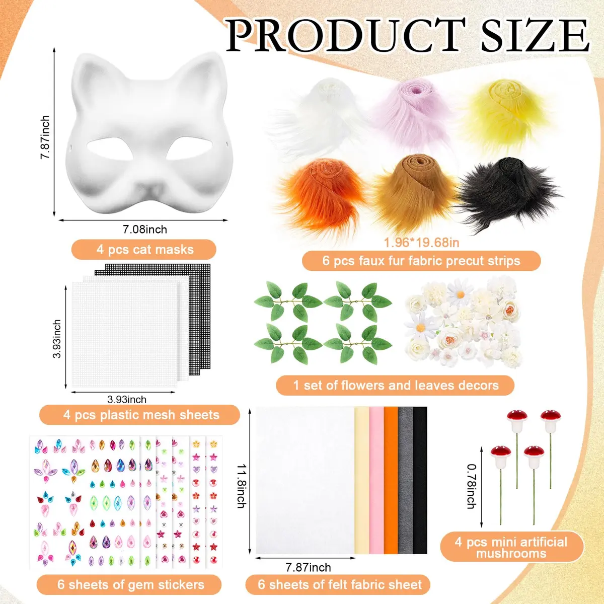 Seenelling 31 Pcs DIY Therian Mask Kit, Blank Cat Mask, White | Costume Mask for Adults - view 2
