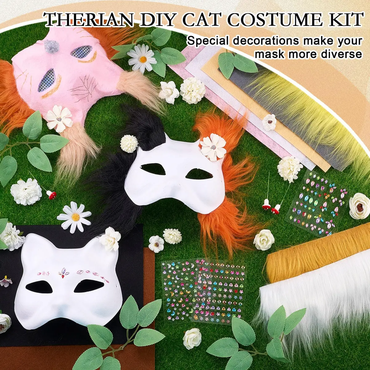 Seenelling 31 Pcs DIY Therian Mask Kit, Blank Cat Mask, White | Costume Mask for Adults - view 3
