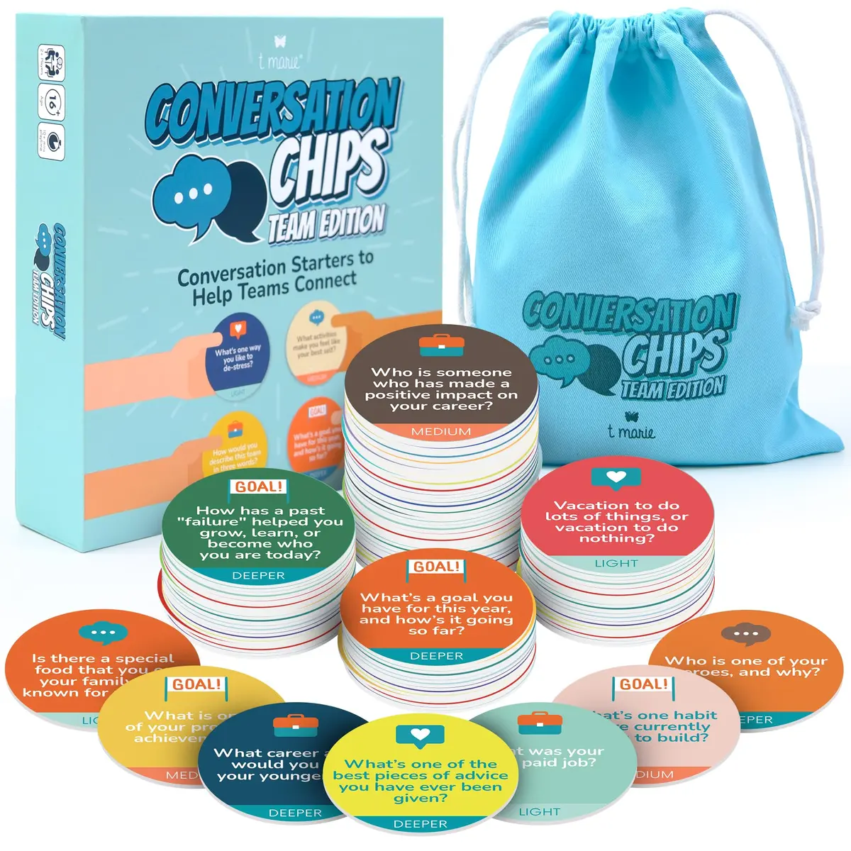 T MARIE Team Building Chips Game - 200 Prompts for Work & Employees | 100 Double-Sided Cards - main product image