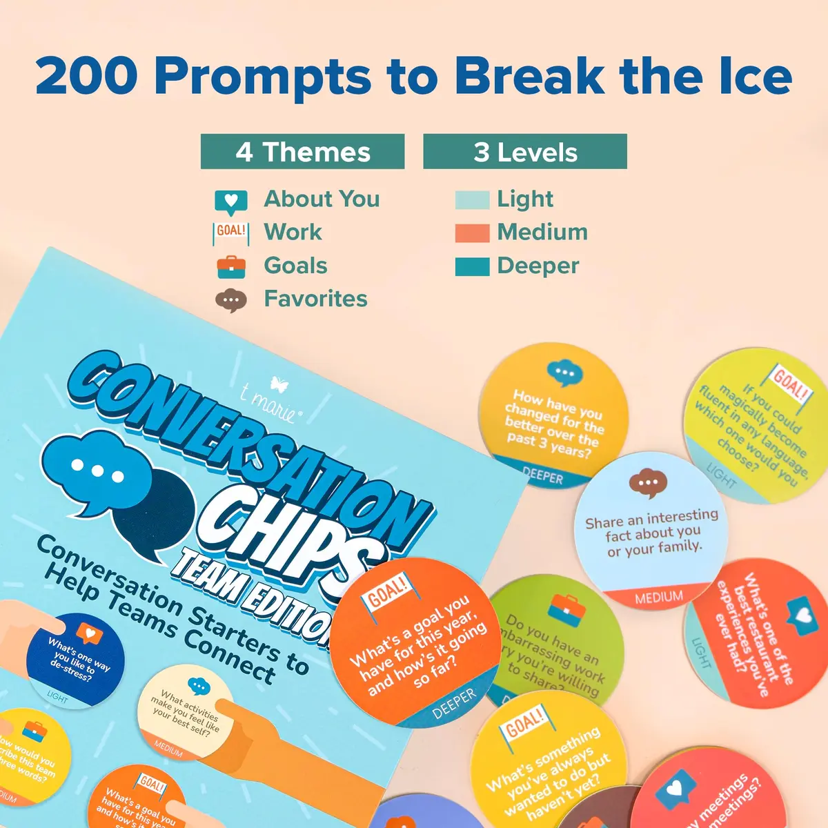 T MARIE Team Building Chips Game - 200 Prompts for Work & Employees | 100 Double-Sided Cards - view 2
