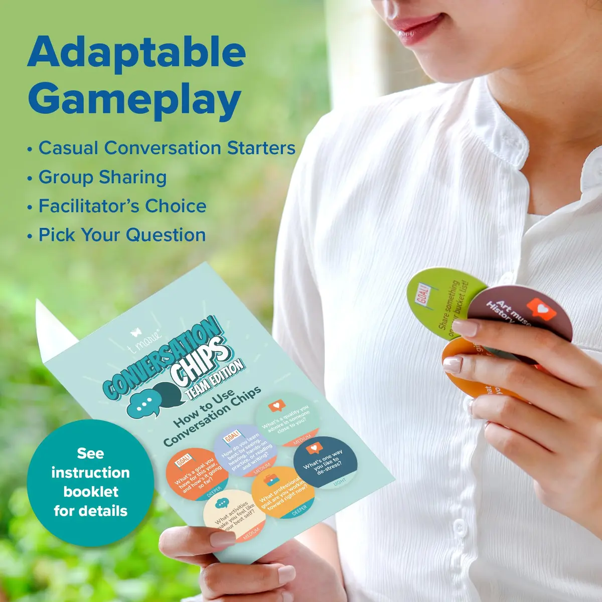 T MARIE Team Building Chips Game - 200 Prompts for Work & Employees | 100 Double-Sided Cards - view 3