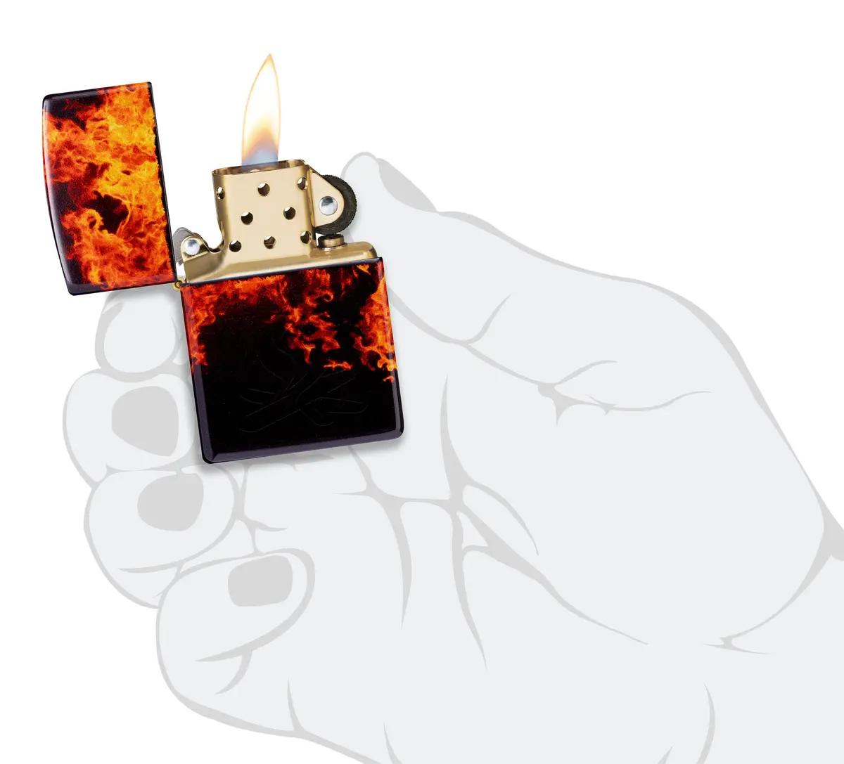 Zippo Fusion Inferno Design 540 Tumbled Brass Pocket Lighter | Windproof Metal Construction - view 8