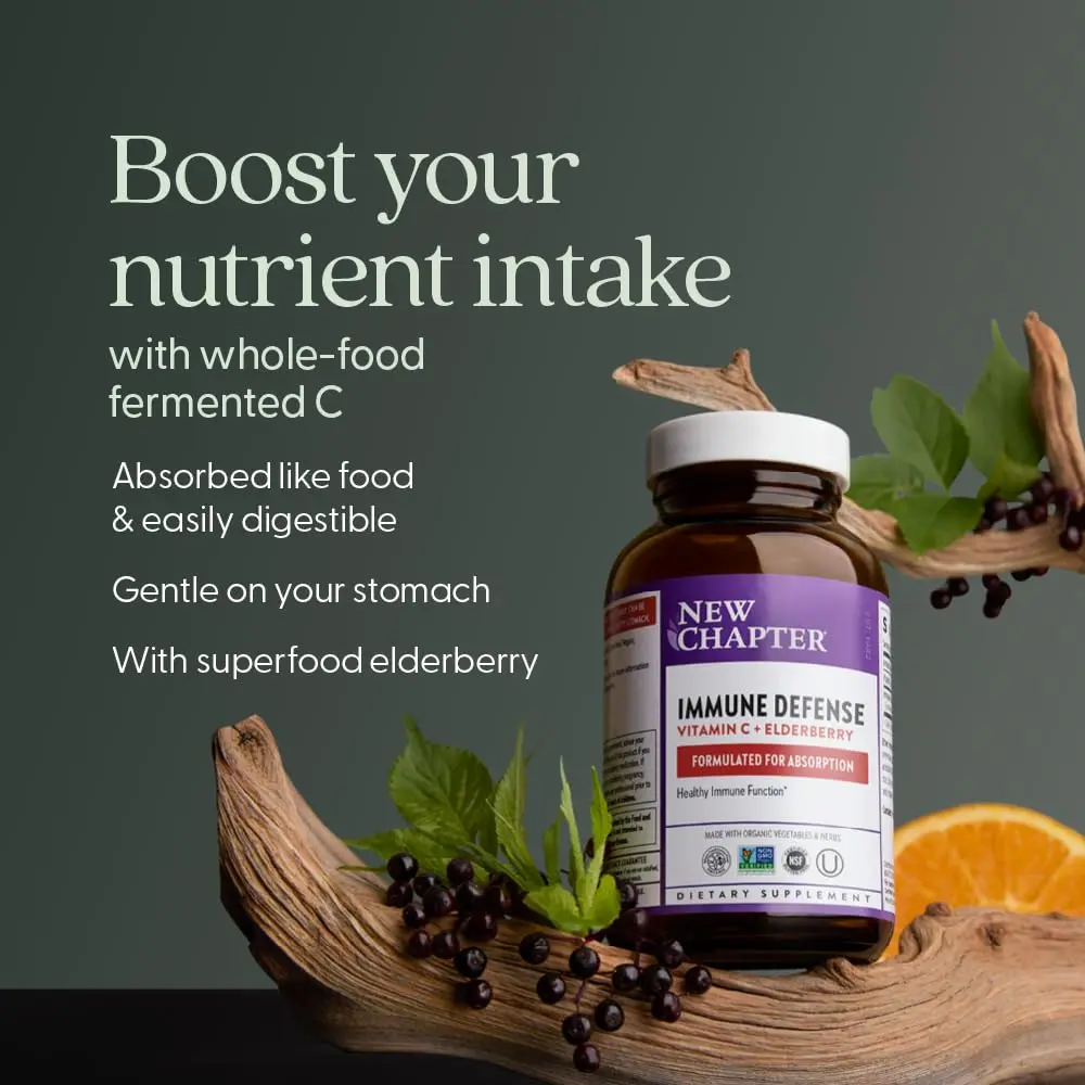 New Chapter Vitamin C Immune Defense Supplement, 90 Count | Organic Elderberry & Stress Support - view 3