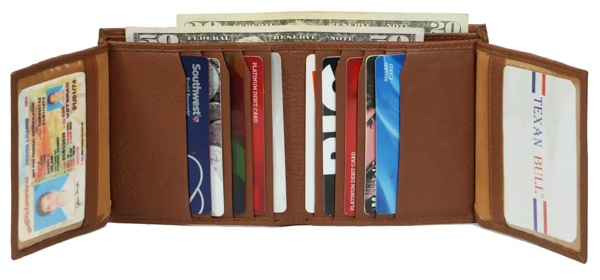 Bullz Genuine Cow Leather Thick Dual Credit Card Wallet | RFID Bifold Large Men’s Wallet (Tan) - view 5