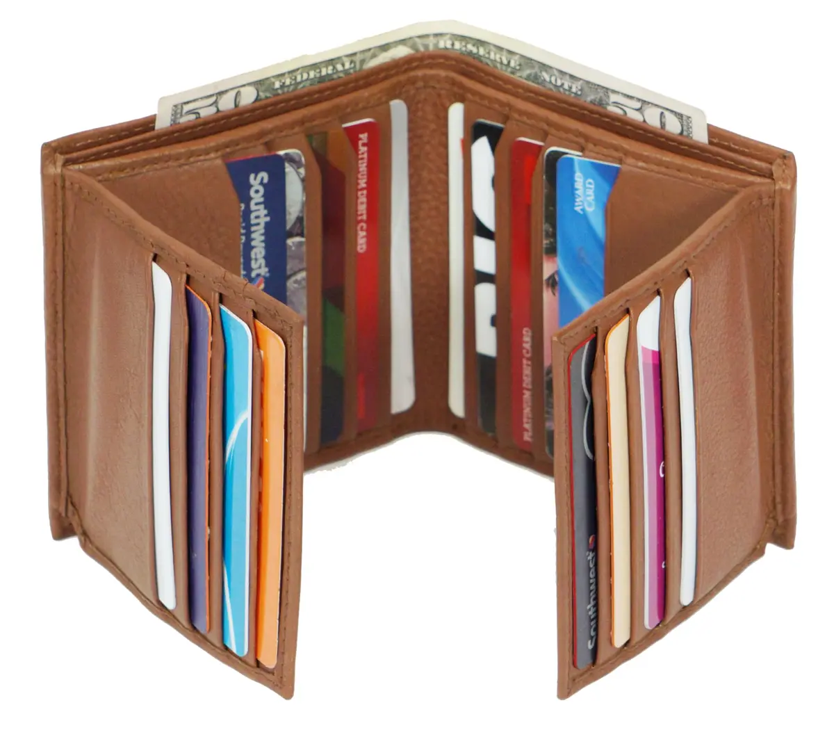 Bullz Genuine Cow Leather Thick Dual Credit Card Wallet | RFID Bifold Large Men’s Wallet (Tan) - view 2
