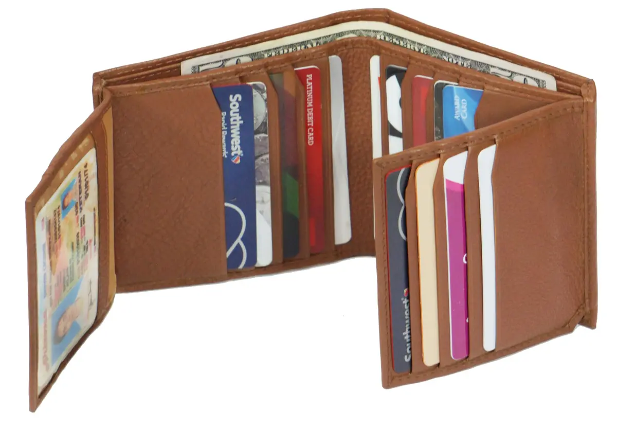 Bullz Genuine Cow Leather Thick Dual Credit Card Wallet | RFID Bifold Large Men’s Wallet (Tan) - view 3