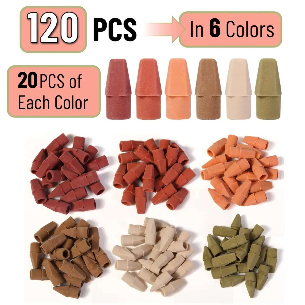 Mr. Pen Pencil Eraser Toppers, 120 Pack, Autumn Earth Colors | Bulk Pack Eraser - view 2