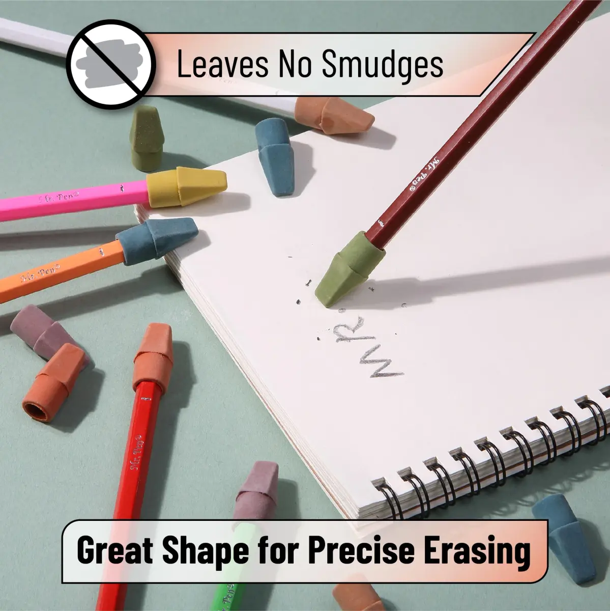 Mr. Pen Pencil Top Erasers, 120 Pack, Folk Festival Colors | Latex-Free & Smudge-Free Erasing - view 5