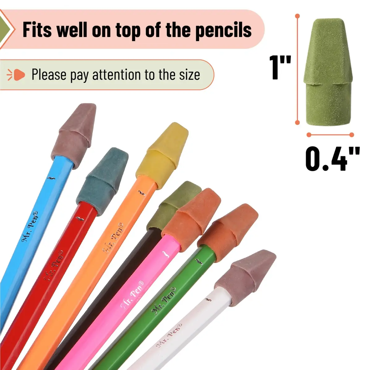 Mr. Pen Pencil Top Erasers, 120 Pack, Folk Festival Colors | Latex-Free & Smudge-Free Erasing - view 3