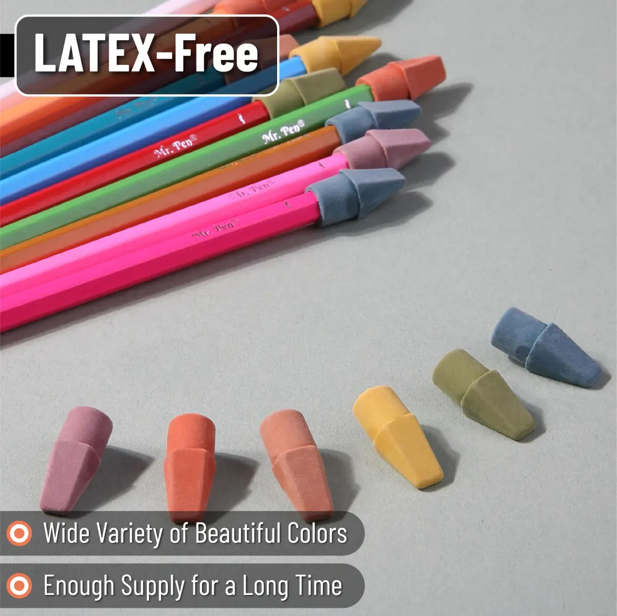 Mr. Pen Pencil Top Erasers, 120 Pack, Folk Festival Colors | Latex-Free & Smudge-Free Erasing - view 4