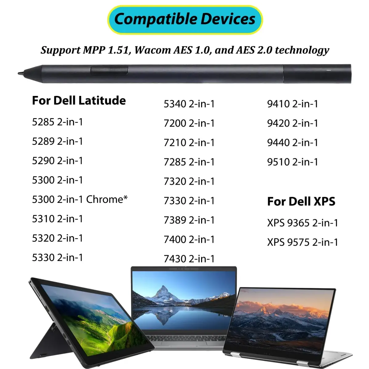 LiXiongBao Active Pen PN557W for Dell Laptops | 4096 Pressure Levels, Palm Rejection - view 2