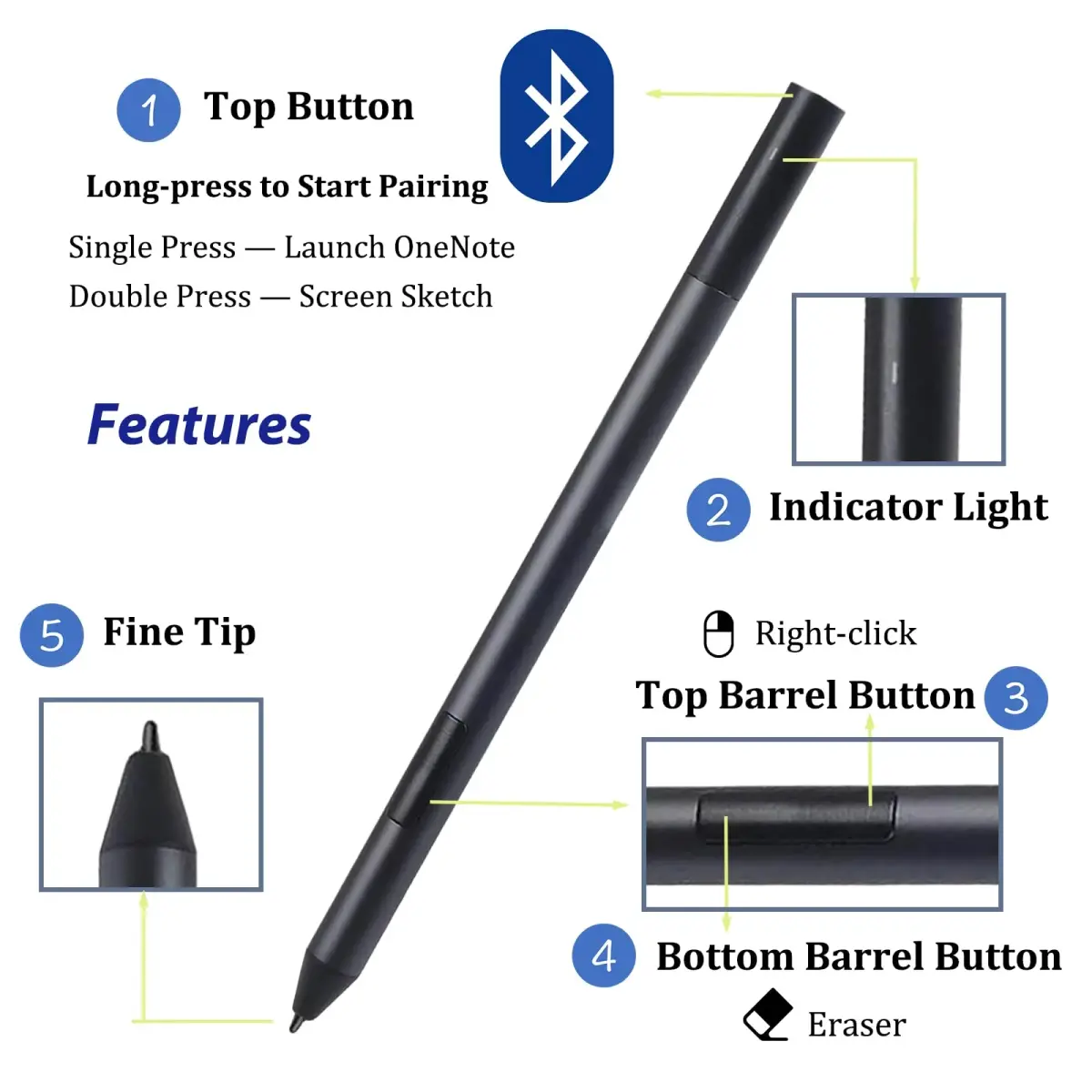 LiXiongBao Active Pen PN557W for Dell Laptops | 4096 Pressure Levels, Palm Rejection - view 3