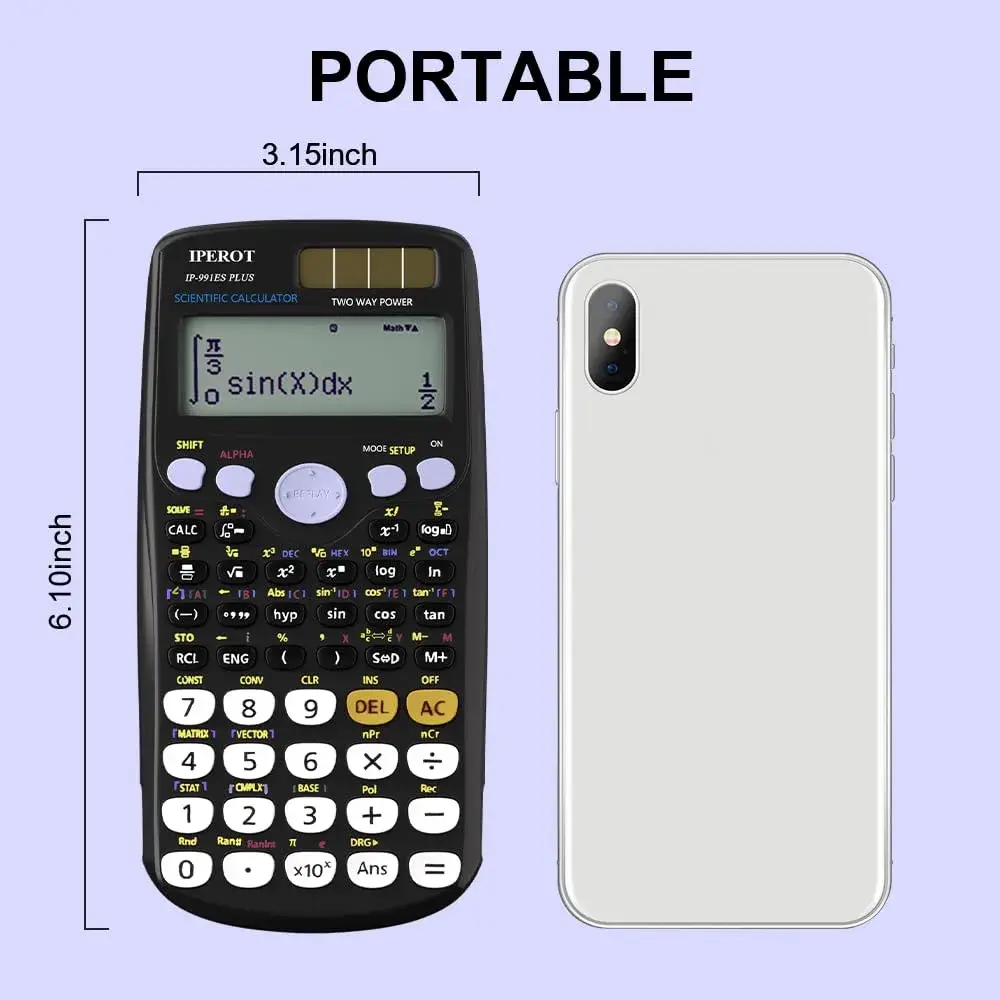 IPEROT Math Solar Calculator with 417 Functions & Dual Power | 16.5 cm (6.5 in) Display - view 5