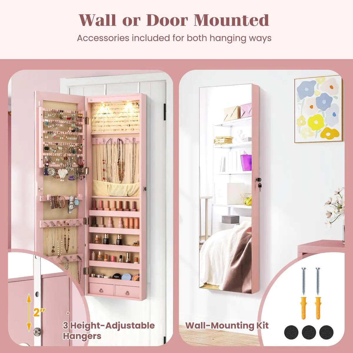 NAFORT Jewelry Armoire with Full Length Mirror | Lockable Wall or Door Mount Storage for Jewelry & Cosmetics - view 5