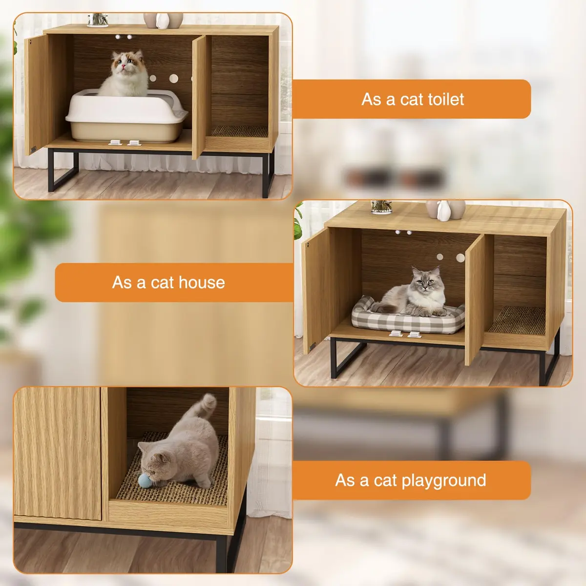 FiveWillowise Cat Litter Box Enclosure, Modern Fluted Design, 31.5 x 17.7 x 21.7 Inches, Natural - view 6
