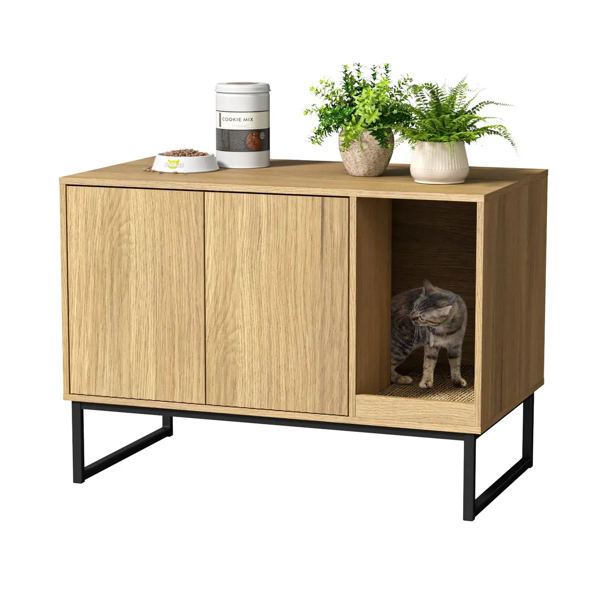 FiveWillowise Cat Litter Box Enclosure, Modern Fluted Design, 31.5 x 17.7 x 21.7 Inches, Natural - view 8