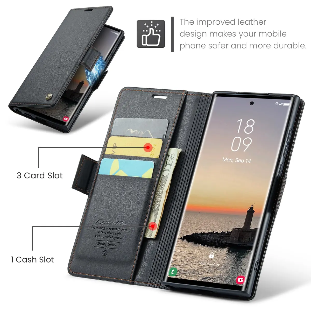 Rerzoiro Samsung Galaxy S24 Ultra Wallet Case | RFID Blocking PU Leather Flip Cover - view 3