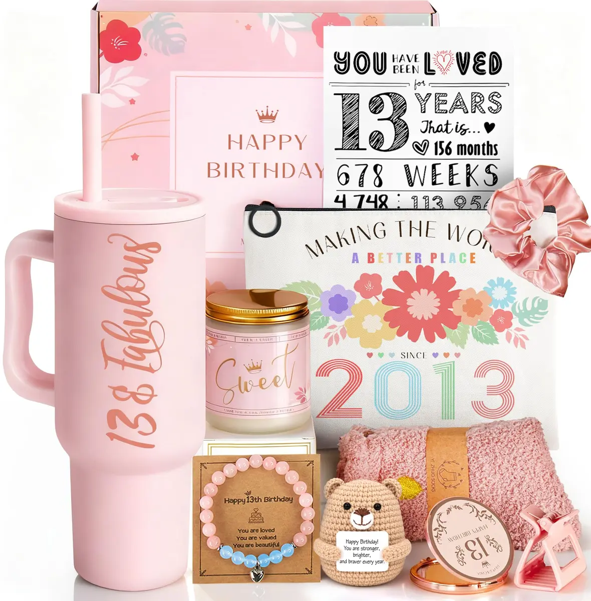 Mirasphere 13th Birthday Gifts for Girls - 13 Year Old Girl Gifts Ideas for Official Teenagers Girls - 11 Pieces Best Present for Daughter, Niece | Trendy Teen Girl Stuff - main product image