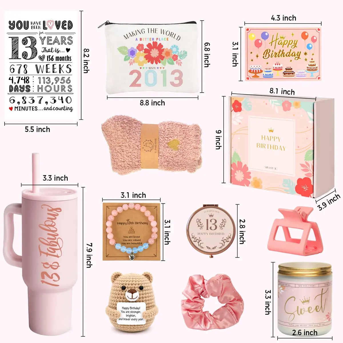 Mirasphere 13th Birthday Gifts for Girls - 13 Year Old Girl Gifts Ideas for Official Teenagers Girls - 11 Pieces Best Present for Daughter, Niece | Trendy Teen Girl Stuff - view 2