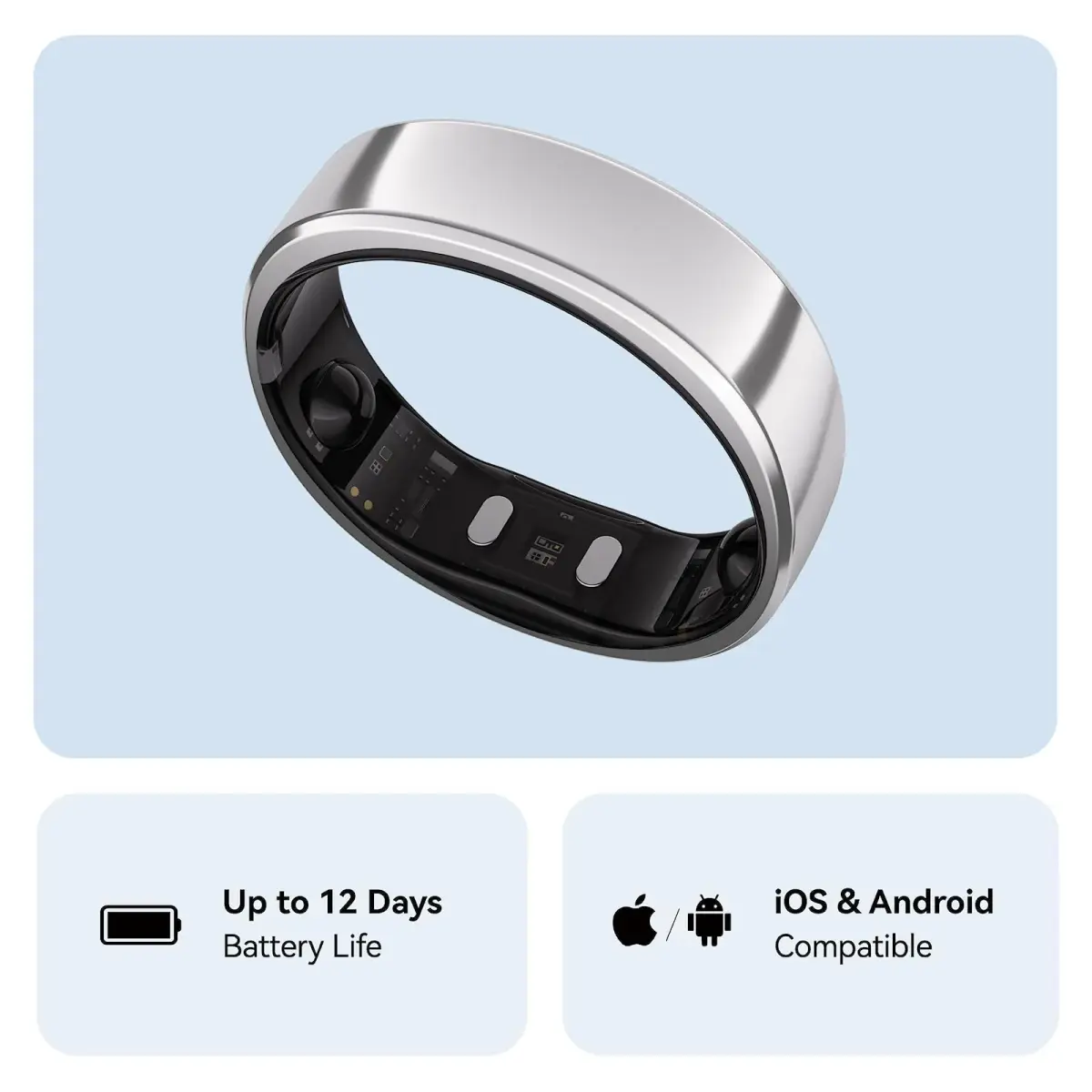 RingConn Gen 2 Smart Ring Titanium Sleep Apnea Monitoring Silver Size 10 | Advanced Health Tracking - view 7