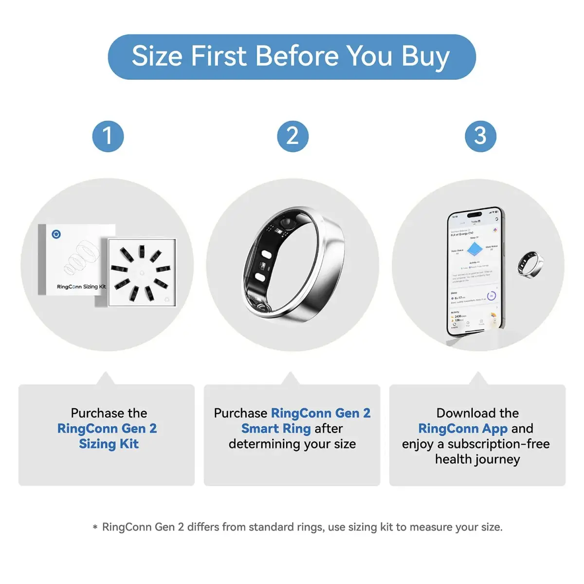 RingConn Gen 2 Smart Ring Titanium Sleep Apnea Monitoring Silver Size 10 | Advanced Health Tracking - view 2
