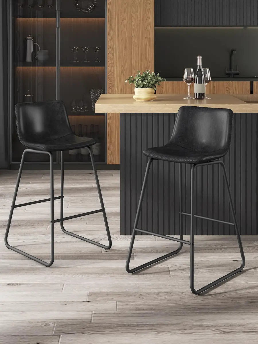 Aowos 26in Counter Height Bar Stools Set of 2 | Faux Leather & Metal Legs, Modern Design, Supports 300 lbs - main product image