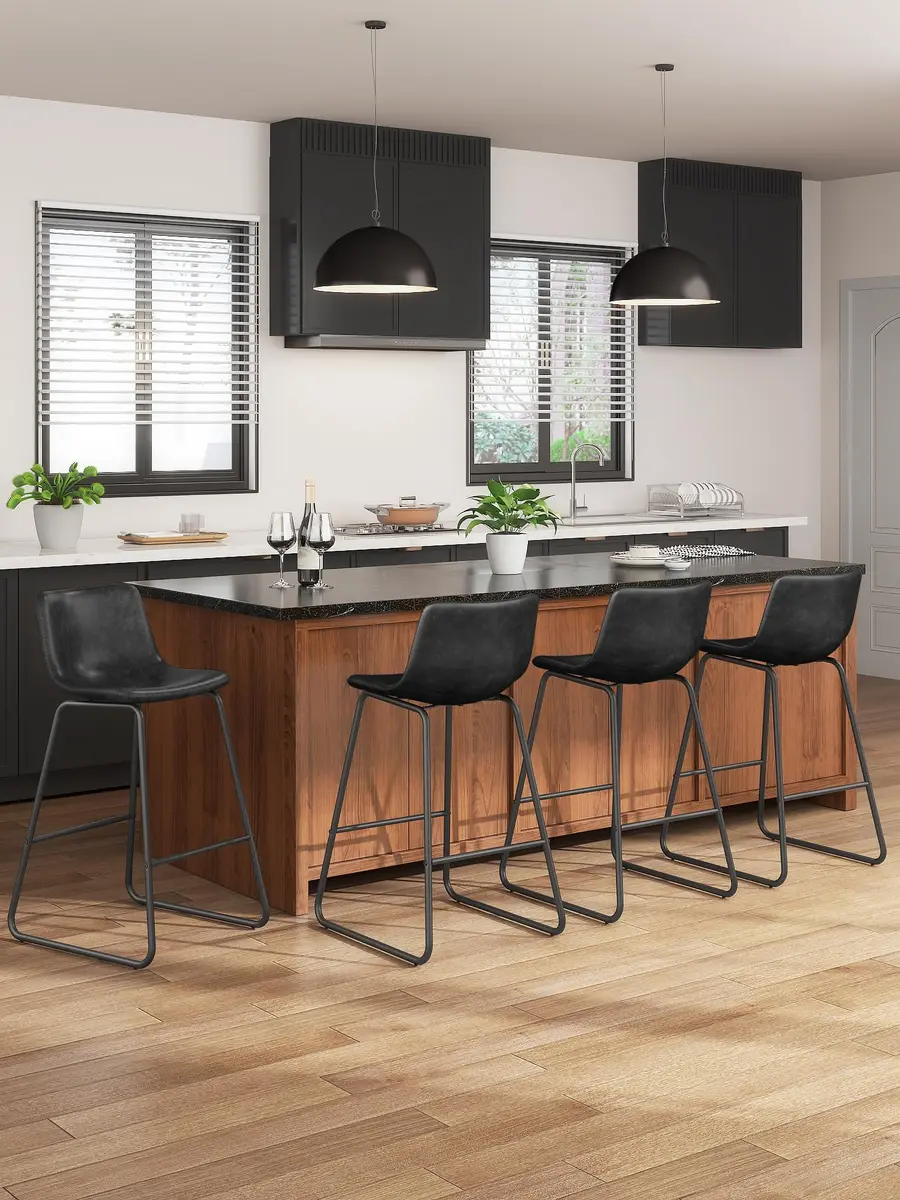 Aowos 26in Counter Height Bar Stools Set of 2 | Faux Leather & Metal Legs, Modern Design, Supports 300 lbs - view 6