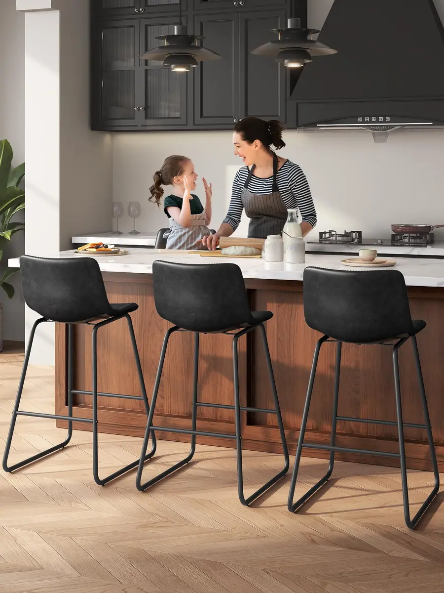 Aowos 26in Counter Height Bar Stools Set of 2 | Faux Leather & Metal Legs, Modern Design, Supports 300 lbs - view 7