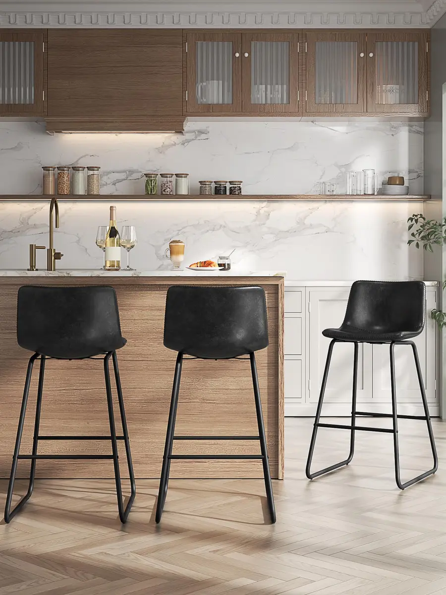 Aowos 26in Counter Height Bar Stools Set of 2 | Faux Leather & Metal Legs, Modern Design, Supports 300 lbs - view 2