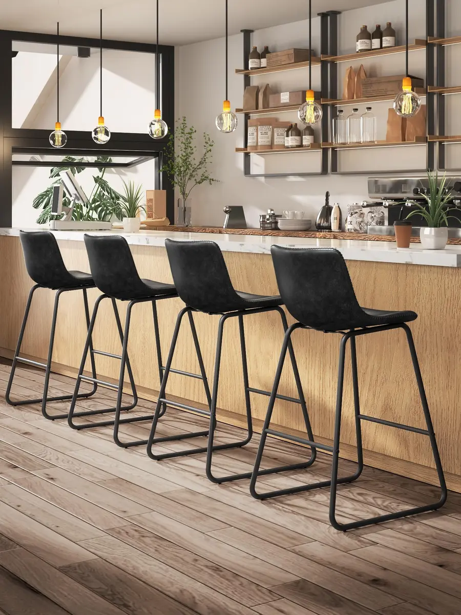 Aowos 26in Counter Height Bar Stools Set of 2 | Faux Leather & Metal Legs, Modern Design, Supports 300 lbs - view 3