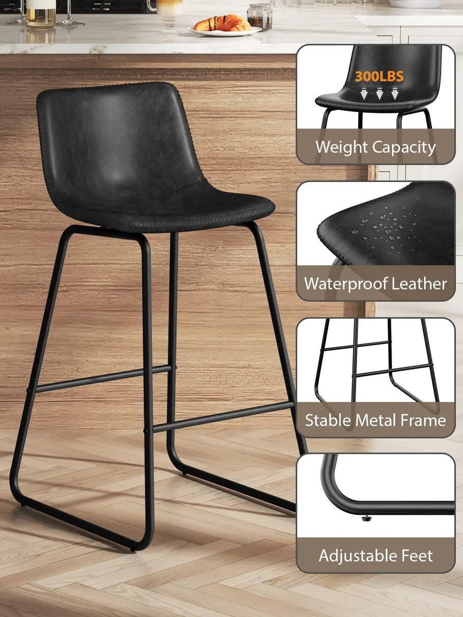 Aowos 26in Counter Height Bar Stools Set of 2 | Faux Leather & Metal Legs, Modern Design, Supports 300 lbs - view 4