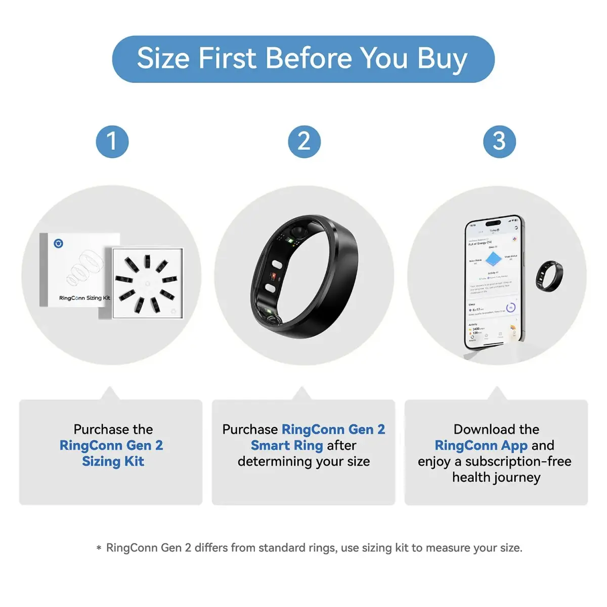 RingConn Gen 2 Smart Ring Black Size 14 | Sleep Apnea Monitoring with 12-Day Battery - view 2