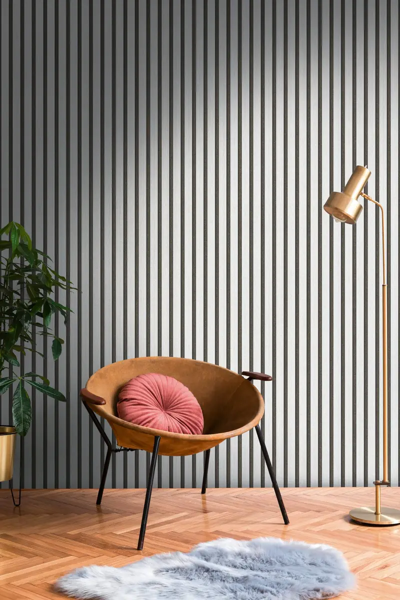 A.S. Création Non-Woven Wallpaper with Wall Panel Motif 0.53 x 10.05 m | Wood Look with Metallic Effect - main product image
