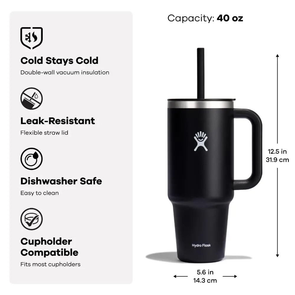 Hydro Flask Travel Tumbler with Handle, Lid and Straw - 1183 ml (40 Oz) Tonal Trillium Pink | Insulated Stainless Steel - view 2