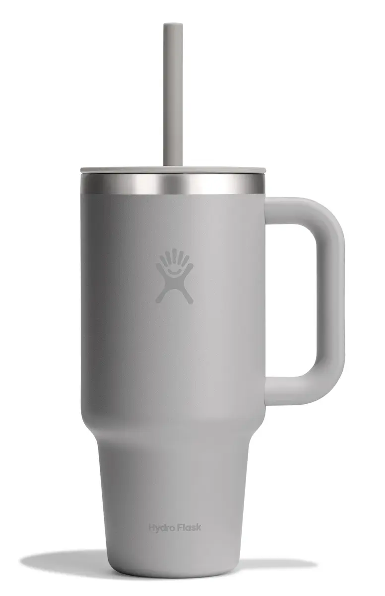Hydro Flask Travel Tumbler with Handle, Lid and Straw - Insulated Stainless Steel in 32 Oz Tonal Birch Gray - main product image