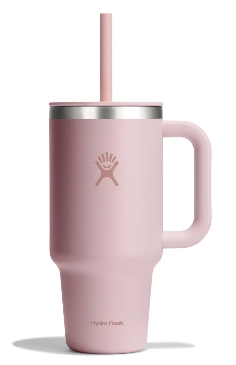 Hydro Flask Travel Tumbler with Handle, Lid and Straw - Insulated Stainless Steel 946ml (32 Oz) Tonal Trillium Pink | Keeps Drinks Cold for Hours - main product image