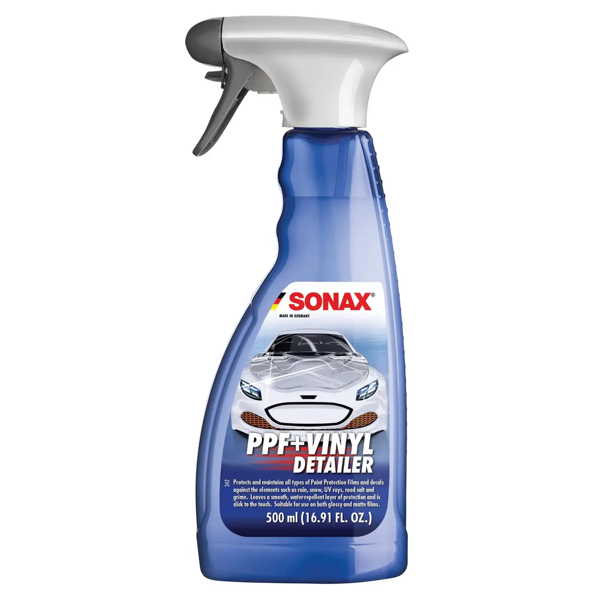 SONAX PPF + Vinyl Detailer Protection & Maintenance for Paint Protection Films & Decals 500ml | Water-Repellent & UV Protection for Glossy & Matte Finishes - main product image