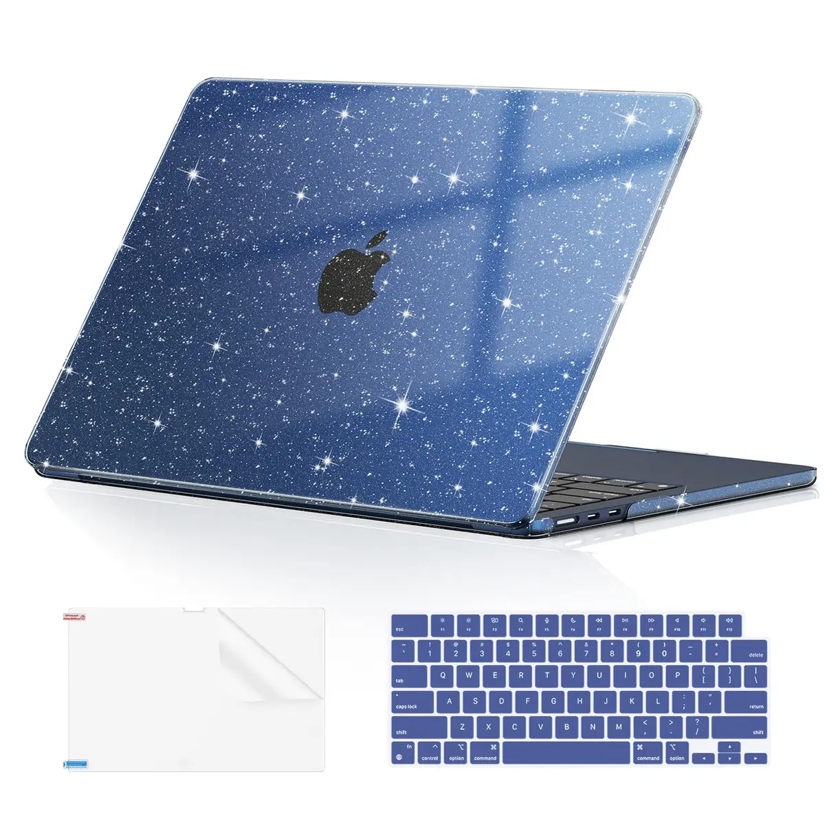 EooCoo Sparkly Midnight Case for MacBook Air 13 inch 2022-2026 | Glitter Design & Heat Dissipation - main product image