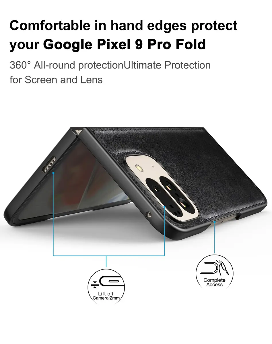 Foluu Cellular Phone Case for Google Pixel 9 Pro Fold 2024 | Slim Leather & Hard PC Shell - view 3