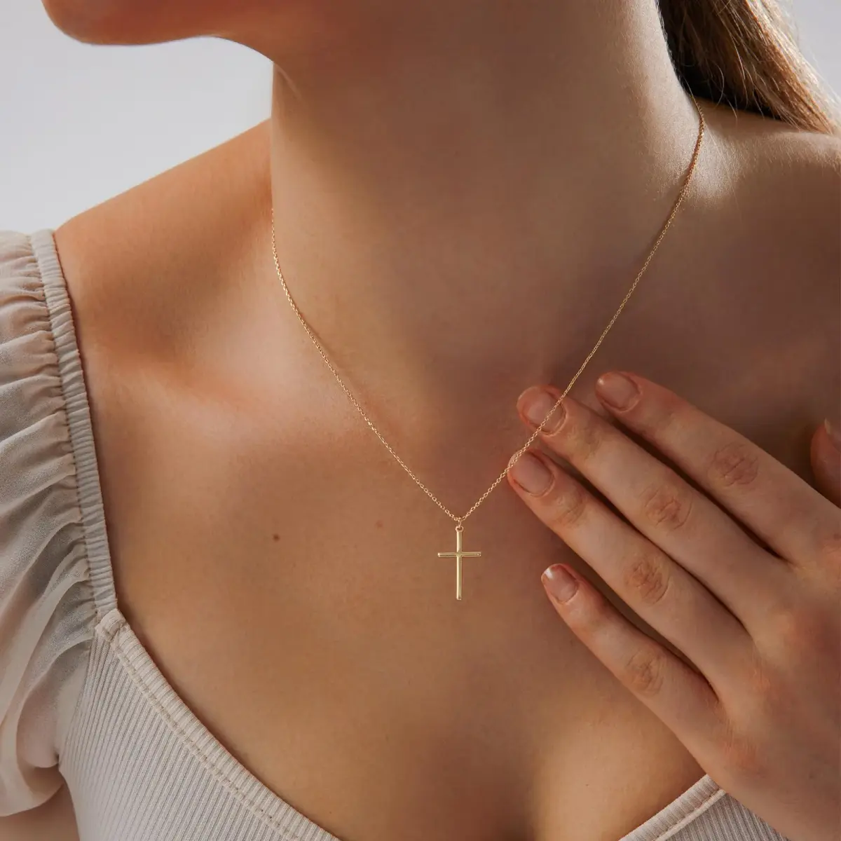 HERIER Gold Pearl Cross Necklace for Women - 18K Gold Plated, 41.9cm (16.5") - view 3