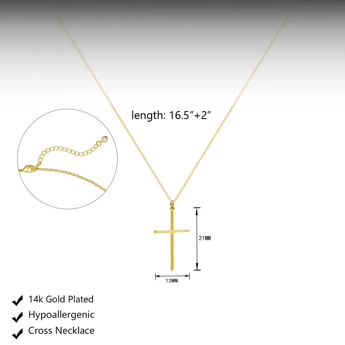 HERIER Gold Pearl Cross Necklace for Women - 18K Gold Plated, 41.9cm (16.5") - view 4
