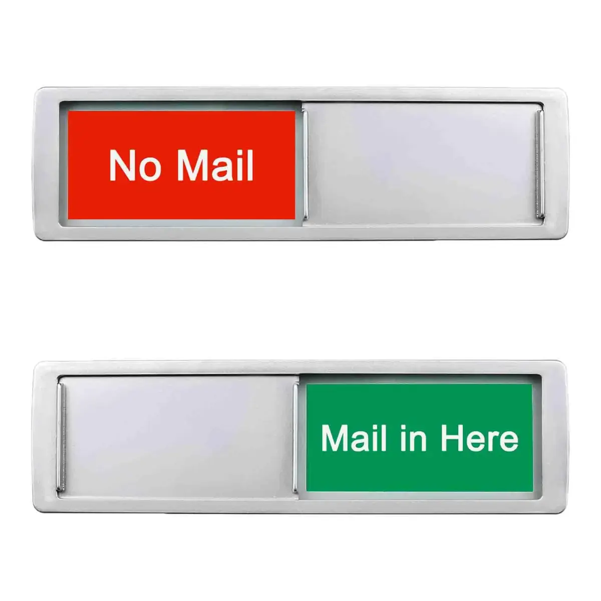 LoYinLo No Mail Mail in Here Silver Slider Sign 18cm x 5cm | Clear Privacy Indicator - main product image