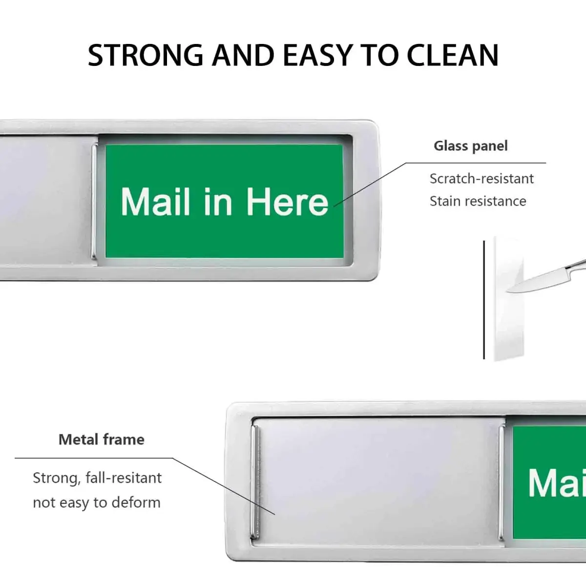 LoYinLo No Mail Mail in Here Silver Slider Sign 18cm x 5cm | Clear Privacy Indicator - view 3