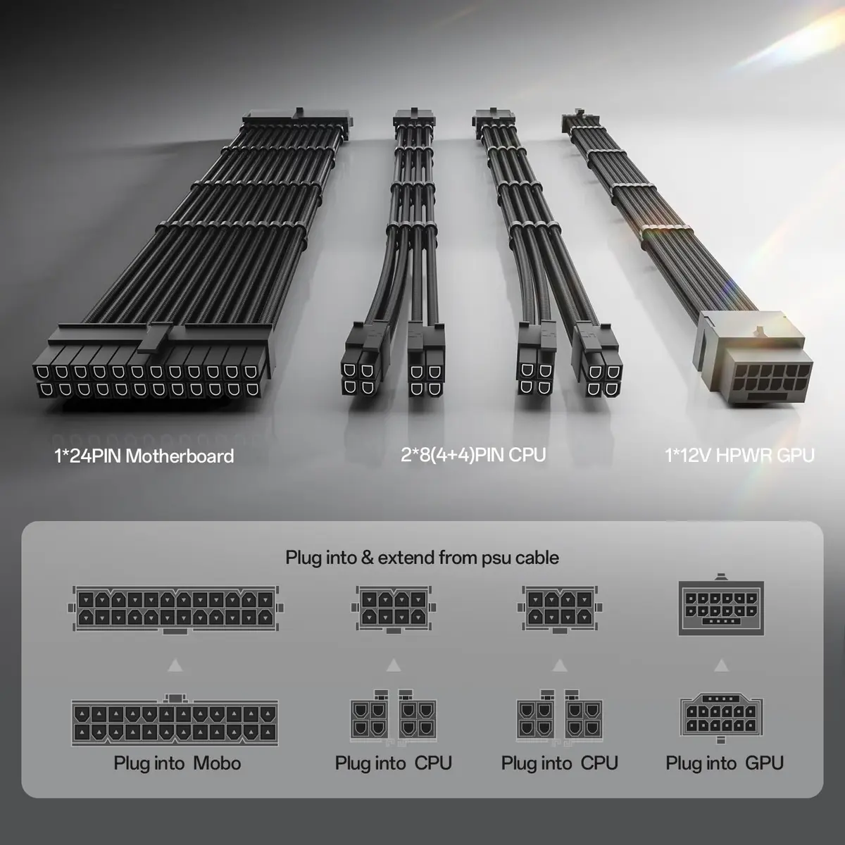 AsiaHorse 12VHPWR PSU Extension Cable Kit for RTX 50/40 Series, 16AWG Pcie 5.0 Cable Extension Kit, 30CM | Heavy-Duty Power Support - view 2