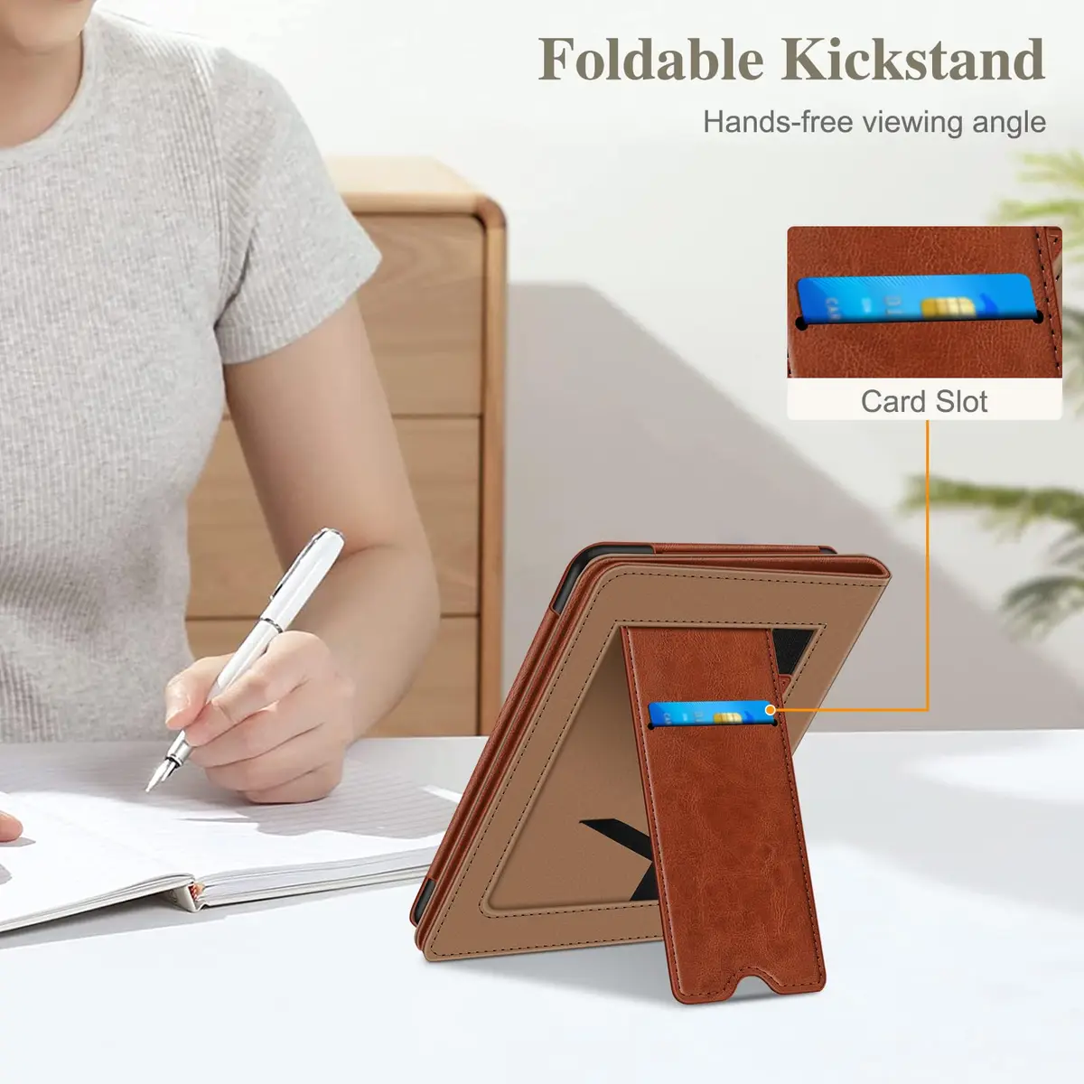 Fintie Case for Kindle Paperwhite 12th/11th Gen & Colorsoft 7"/6.8" | Vintage Brown PU Leather Stand Cover with Card Slot & Auto Sleep/Wake - view 5