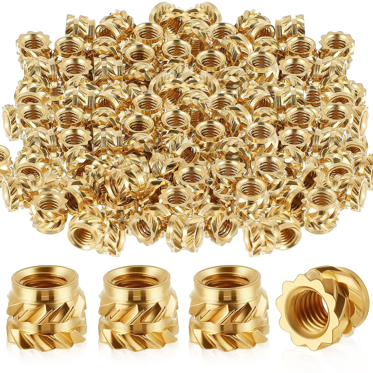 Yaocom M3 Threaded Inserts 300 pcs | Brass Heat Set, Gold, 4mm Length, Heat & Ultrasonic Install - main product image