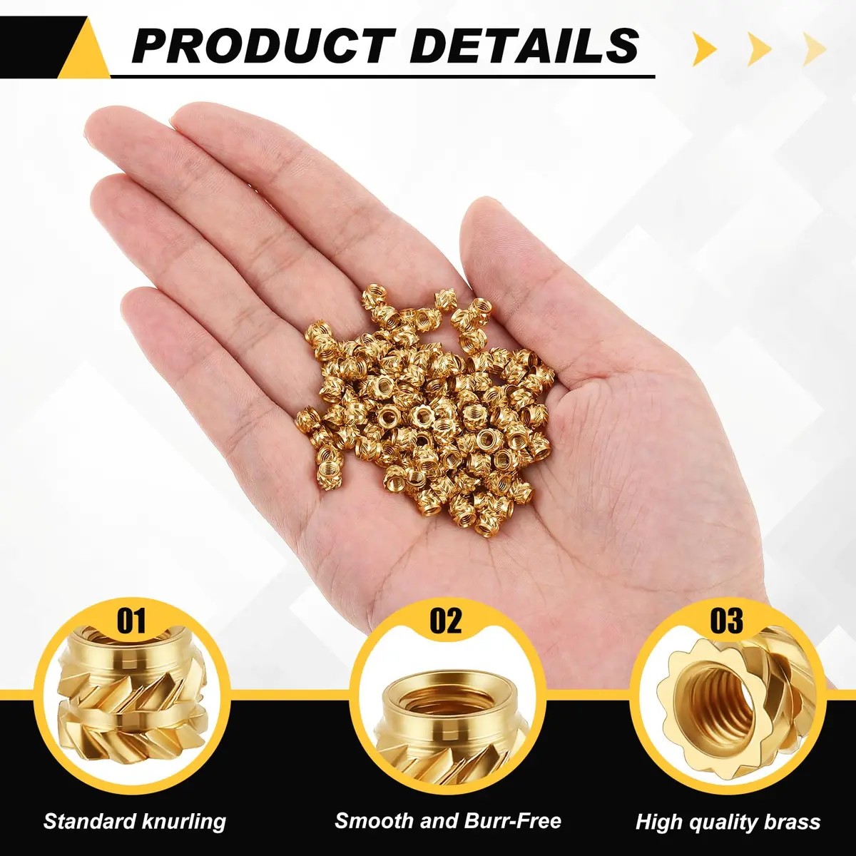 Yaocom M3 Threaded Inserts 300 pcs | Brass Heat Set, Gold, 4mm Length, Heat & Ultrasonic Install - view 3