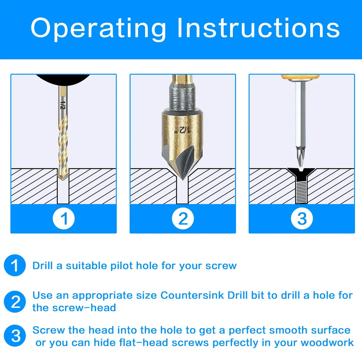 DKIBBITH Countersink Drill Bit Set, 5 Pieces High Speed Steel 82° | Precise Countersinking for Wood, Metal & Plastic - view 3