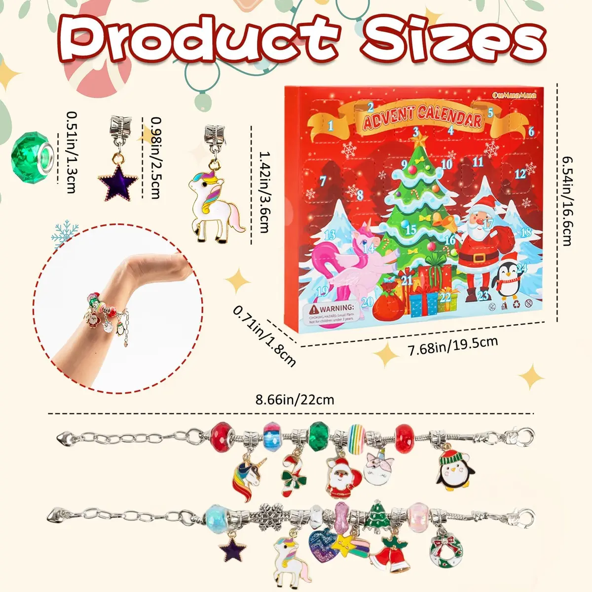 OuMuaMua Christmas Bracelets Advent Calendar 2026 | Kids & Adults Holiday Jewelry - view 6